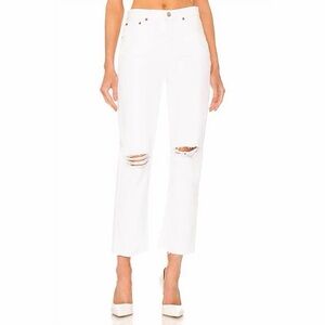 Re/Done 70s Stove Pipe Jean White Rioped Knees‎ Raw Hem Size 29 Rigid Button Fly